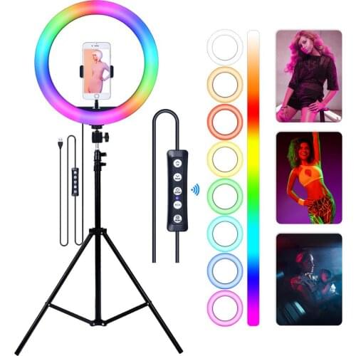 Fusitu RGB LED Selfie Ring light With Tripod USB RingLight Photographic Lighting With Holder Ring lamp For Phone Makeup Youtube
