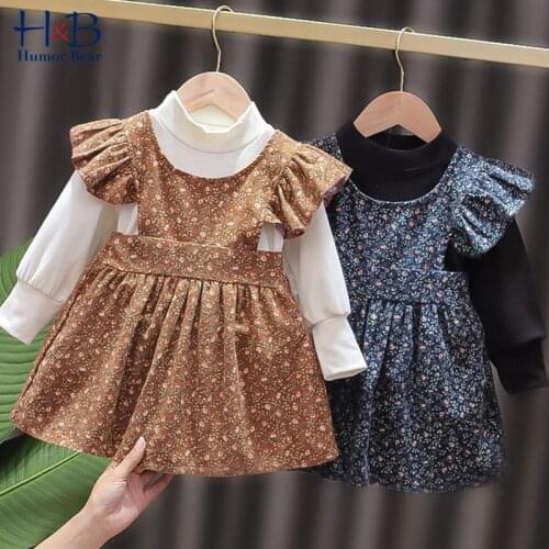 Humor Bear Baby Clothes Set New Autumn long -Sleeve Half-Collar Top+Floral printed Dress Cute Baby Clothes For 0-24M