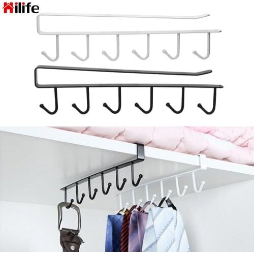 Wrought Iron Home Organization 6 Even Kitchen Rack Hook Free Nail Wardrobe Storage Cabinet Compartment Hook