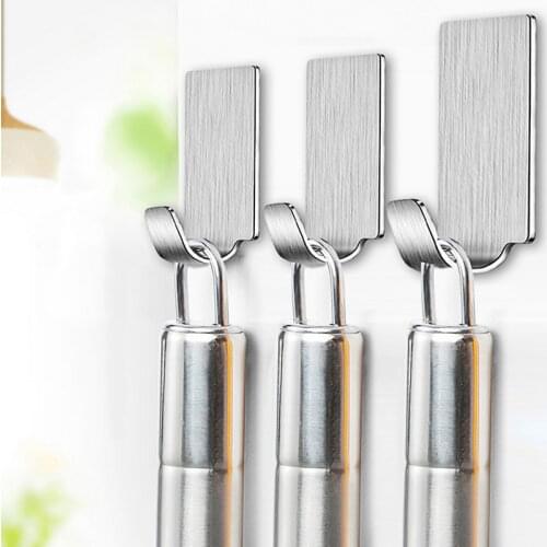 6PCs Adhesive Stainless Steel Hooks Kitchen Wall Door Holder Hanger For Cooking Tools High Quality Kitchen Accessories