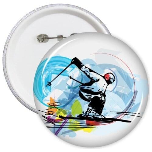 Skiing Skating Boots Pole Pine Tree Hockey Dancing Skateboard Round Pins Winter Sport Badge Button Clothing Decoration 5pcs