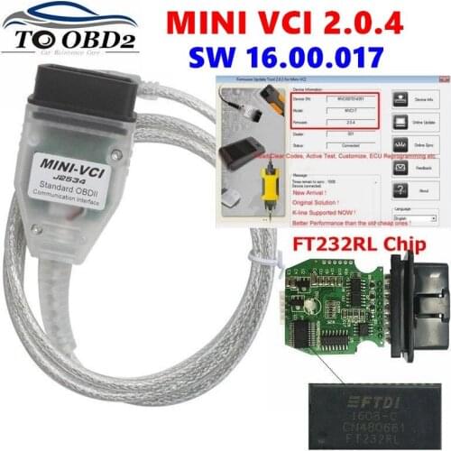 MINI VCI V2.0.4 Real Firmware SW V16.00.017 For Toyota TIS Techstream FT232RL j2534 MINI-VCI Hardware V2.0.4 Multi-Language