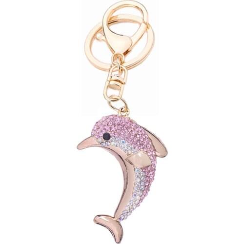 Fashion Crystal Dolphin Keychains Women Gift Charm Metal Accessories Car Key Chain Ring Holder Chaveiro Keyring Llavero R047