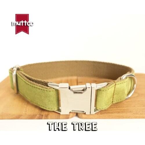 MUTTCO retailing self-design dog collar THE TREE poly satin and nylon yellow green and brown 5 sizes dog collar and leash UDC031