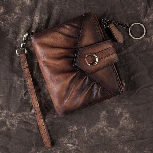 New Women Cowhide Short Wallets Genuine Leather Wallet Coin Purse Vintage Mini Card Holder Hasp Clutch Wrist Bags