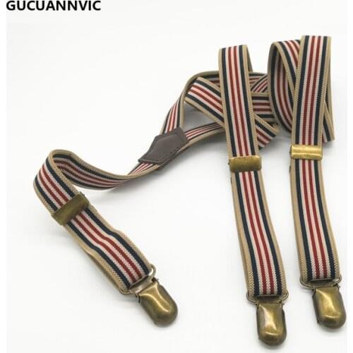 NEW Bronze 3 clip buckle suspenders elastic strap 4 stripes retro womens suspenders Adjustable braces men and women