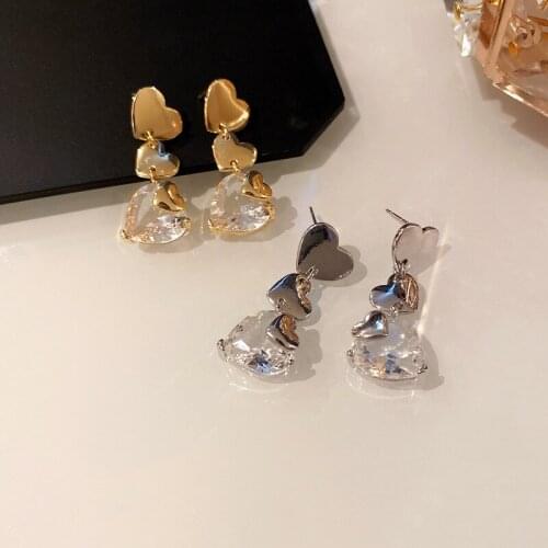 New Fashion Shiny Crystal Fresh Lovely Drop Earrings Jewelry Sweet Contracted Metal Heart Modelling Women Earrings