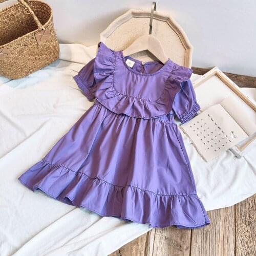 Baby Clothes 2021 Summer Girls Dresses Children Western Style Ruffled Puff Sleeve Purple Princess Dress Children Clothing 2 Age