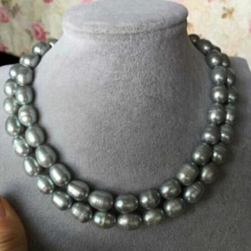 Single strand 12-14mm BAROQUE freshwater GREY PEARL NECKLACE 38inch 14k gold