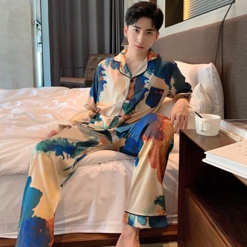 Mens Stain Silk Pajama Set Men Pajamas Silk Sleepwear Men Sexy Modern Style Soft Cozy Satin Nightgown Men Faux Silk