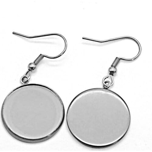 20pc/lot Flat Round Ear Hooks Earring Base Stainless Steel Setting Cabochon Blank Bezels For Jewelry Making Findings Bases Tray
