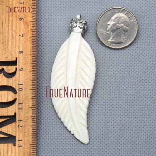 5Pcs Silver Plated Leaf Pendant Ox Bone Pendant For Sale 75x28mm PM14576