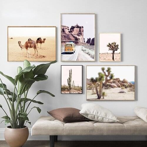 Tropical Animal Plant Landscape Poster Print Cactus Camel Nature Canvas Painting Living Room Decorative Picture Home Decor