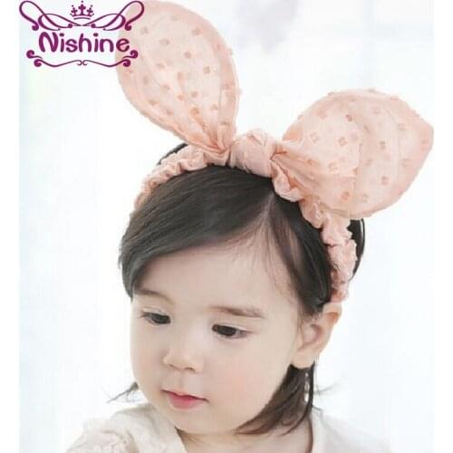 Nishine Bunny Ears Chiffon Headband Girls Hair Band Kids Headwrap Hair Accessories Easter Children Gift Newborn Photo Prop