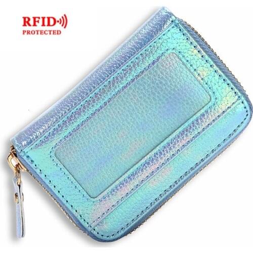 RFID Protection PU Leather Zipper Coin Purse And Wallet Women Female Fashion Plastic Credit Bank ID Card Case Holder Small Bag