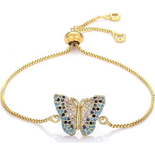 Daihe Luxury Rainbow Butterfly Bracelet Women Gold World Of Animals Colorful Zircon Copper Chain Bracelet Adjustable Female Gift