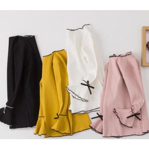 2018 Spring Fall School Girls Shirts White Yellow Kids Child Long Sleeve Bow Girl Tops And Blouse Baby Toddler Clothes JW3933A