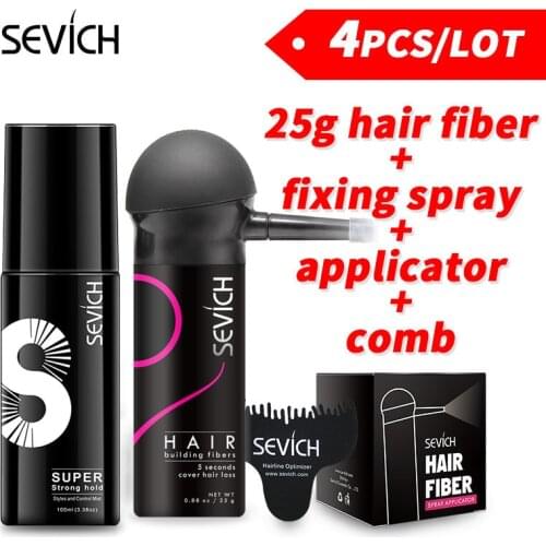 Hair Loss Product One Kit 4 pcs Hair Building Fiber Powder 25g Sevich Spray Applicator Pump Water Hold Spray Hair Growth Comb
