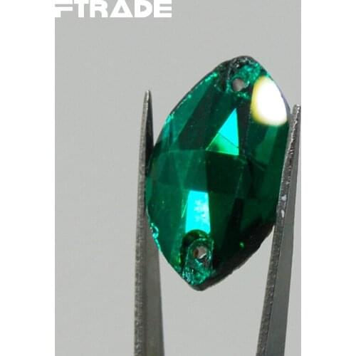 Promotions Glass Sew-on Rhinestones Green Zircon 13x22mm Horse Eye Type Flatback 2 holes Sewing Crystal Beads Free shipping