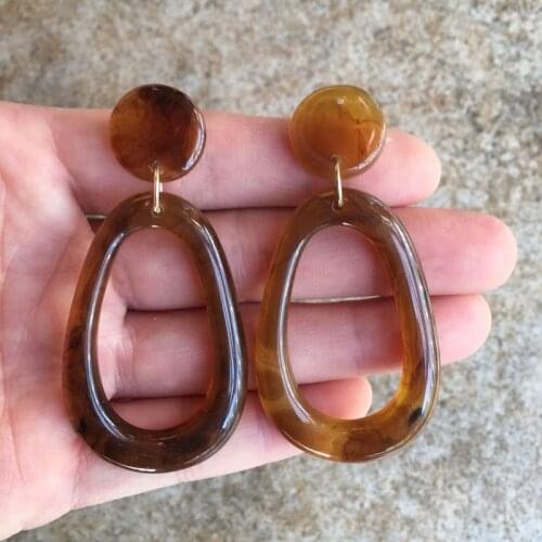 UJBOX Big Acrylic Resin Earrings Long Retro Geometric Beige Brown Water Drop Earrings Jewelry Accessories