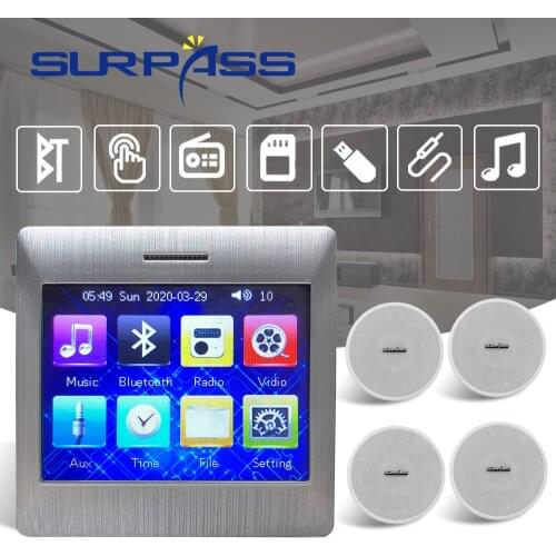 Stereo Sound Wall Amplifier Bluetooth Fm Touch Screen Background Music Audio 4*25W HiFi PA Ceiling Speaker Home Theater System