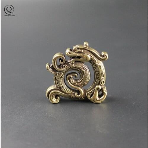 Vintage Brass 12 Zodiac Dragon Creative Gifts Chinese Dragon Keychains Pendants Couple Key Chains Car Key Rings Hanging Jewelry