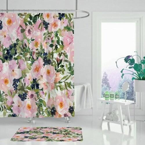 Plant Chinese Bird Flower Shower Curtain Green Waterproof Fabric Polyester Bathroom Decoration 180 x 180cm