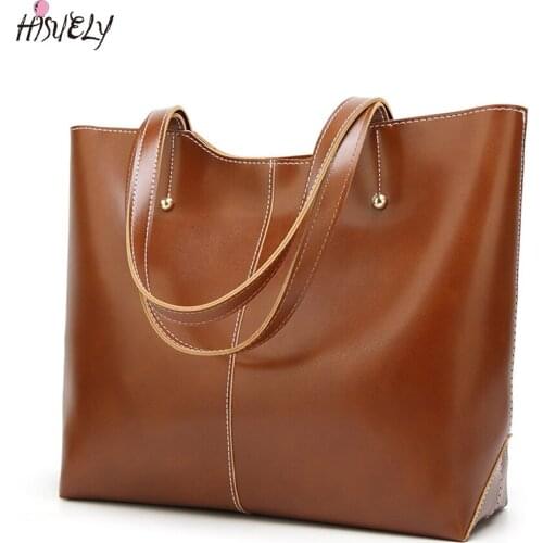 HISUELY 2021 Women Oil Wax Leather Handbag Tote Large Capacity Shoulder Bag Classic Casual Tote Bolsa Feminina Fashion Design