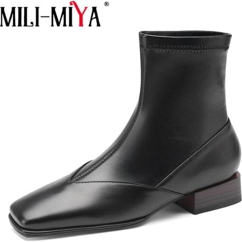 MILI-MIYA Large Size 34-43 Spring Autumn Fashion Square Toe Retro Ankle Boots Women Zipper Thick Heels Sexy Ladies Prom Shoes