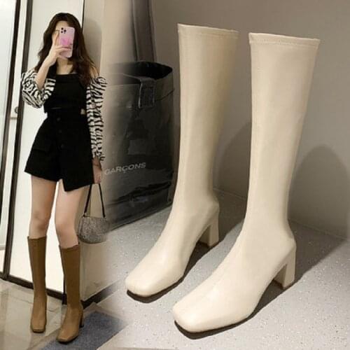Womens high boots 2021 new spring and autumn fashion all-match square toe high-heeled Martin boots