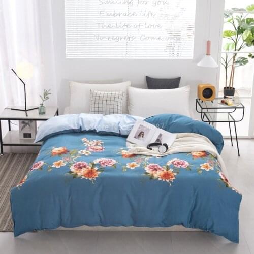 Beauty Flower Duvet Cover with Zipper Comforter Case Blue Print Quilt Cover 150x200cm 180x220cm 200x230cm Size Home Textile 1pc