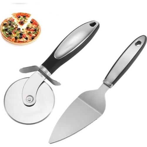 2Pcs/set Stainless Steel Handle Pizza Cutter Round Cake Knife Spatula Ideal for Pizza Pies Waffles Cookies Kitchen Cutting Tool