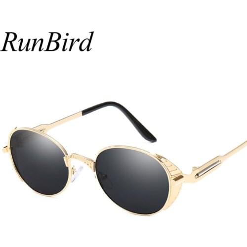 2018 New Men Oval Sunglasses Brand Designer Steampunk Sun Glasses for Women Vintage Reflective Mirror Glasses Alloy Frame 1194R