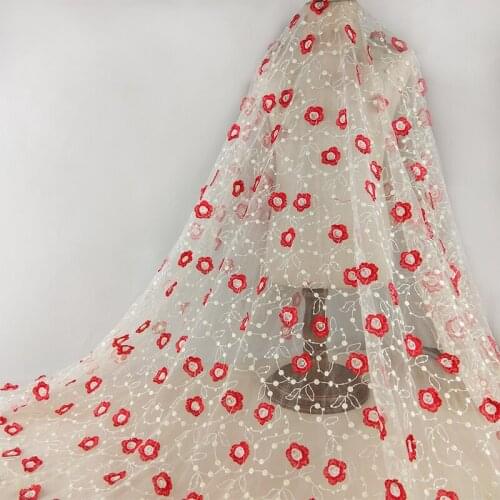 5Yards 2019 Latest Sequins Lace Quality 3d French Lace Fabric 3D flower Embroidery African Party Wedding Lace Fabric