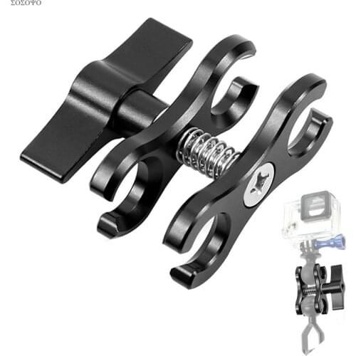 Aluminum CNC 2-Hole Diving butterfly clip Clamp Light Arm Ball Head Mount Adapter For Gopro Xiaomi Yi Action Camera Accessories