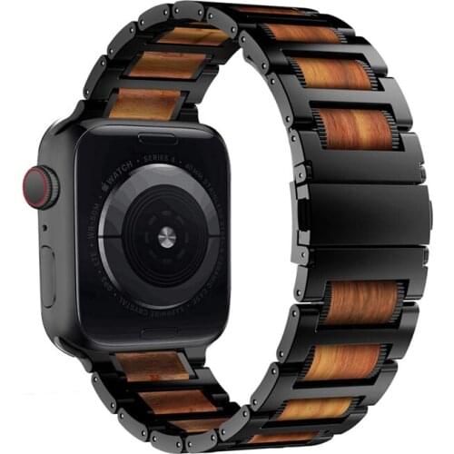Wooden Red Sandalwood strap for apple watch band 42mm 44mm 40mm 38mm iwatch Apple iWatch 5/4/3/2/1 Stainless Steel Link Bracelet