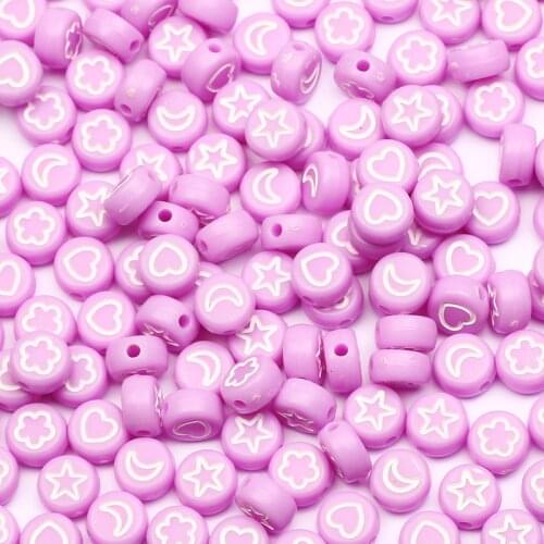 Purple Mixed Acrylic Spacer Beads Round Flat Heart Moon Flower Star Beads For Jewelry Making Handmade Diy Bracelet Accessories