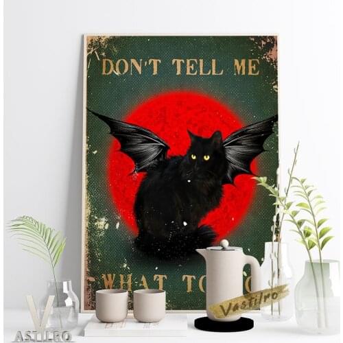 Black Cat Demon Wings Wall Picture Poster Blood Moon Canvas Painting Halloween Pet Cosplay Gift Gothic Animal Portrait Art Decor