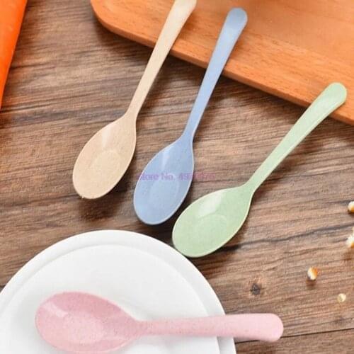 DHL 1000pcs Wheat straw baby feeding spoon Children anti-scald spoon Utensils Kindergarten children eat spoon Kids Flatware