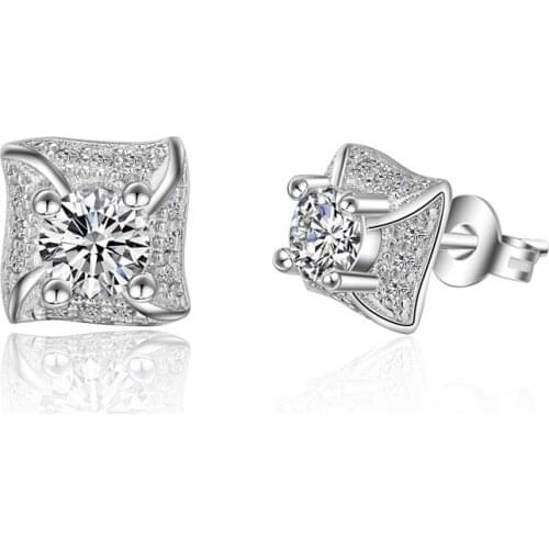 Hot Sell 2017 New Fashion Shiny Zircon Design 925 Sterling Silver Stud Earrings for Women Jewelry Gift Wholesale Drop Shipping