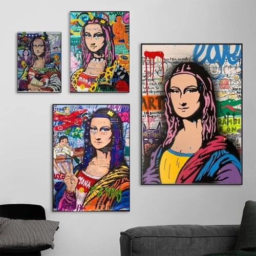 Artist Jisbar Graffiti Mona Lisa Canvas Painting Wall Art Funny Street Art Picture For Living Room Posters And Prints Home Decor