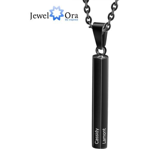 JewelOra Personalized 6 Sides Engraving Necklaces for Women Unisex Customized Vertical Bar Pendant Jewelry Xmas Gifts for Family
