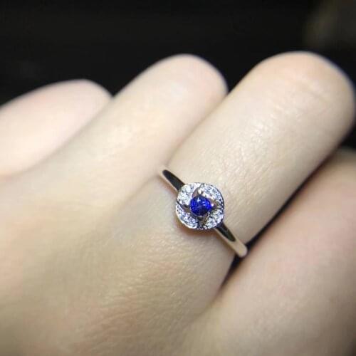 Lovely Small delicate round Natural blue sapphire gem Ring S925 Silver Natural gemstone Ring girl Womens party gift Jewelry