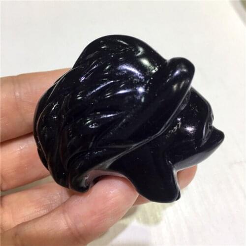 Cute Natural Stone Black Obsidian Handmade Carved Hedgehog Polished Animal Powerful Statue For Home Decoration Gift