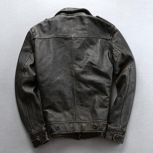 2020 mens Epaulet Vintage genuine cowhide leather coat men American aviator flight jacket male