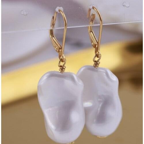 New Arrival Baroque Pearl Earrings White Color Huge Real Pearls 14K/20 Gold Plated Hook Handmade Drip Earring Charming Girl Gift