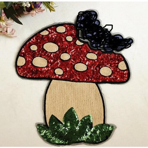 New Mushroom Personalized Embroidery Cloth Patch Sticker Sequin Embroidered Garment Accessories Denim DIY Patch Cloth Sticker