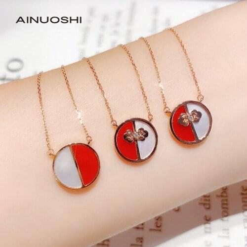 AINUOSHI 18K Gold Round Real Natural Diamond&Red Agate&Pearl Necklace for Women BirthdayGifts Jewelry Chain length18In(45cm)