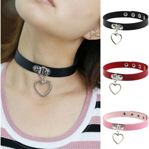 DIEZI Multicolor Vintage Sexy Heart Pendant PU Leather Choker Necklace Women Punk Gothic Harajuku Collar Statement Necklaces