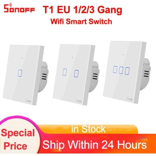 Sonoff TX T1 EU 1 2 3 Gang Wifi/433/RF Switch Smart Home Automation Module Wall Touch LED Light Timer Switch Work with Alexa